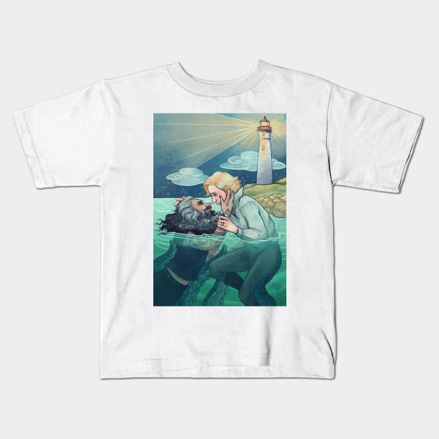 The Lighthouse and the Kraken Kids T-Shirt by Molly11